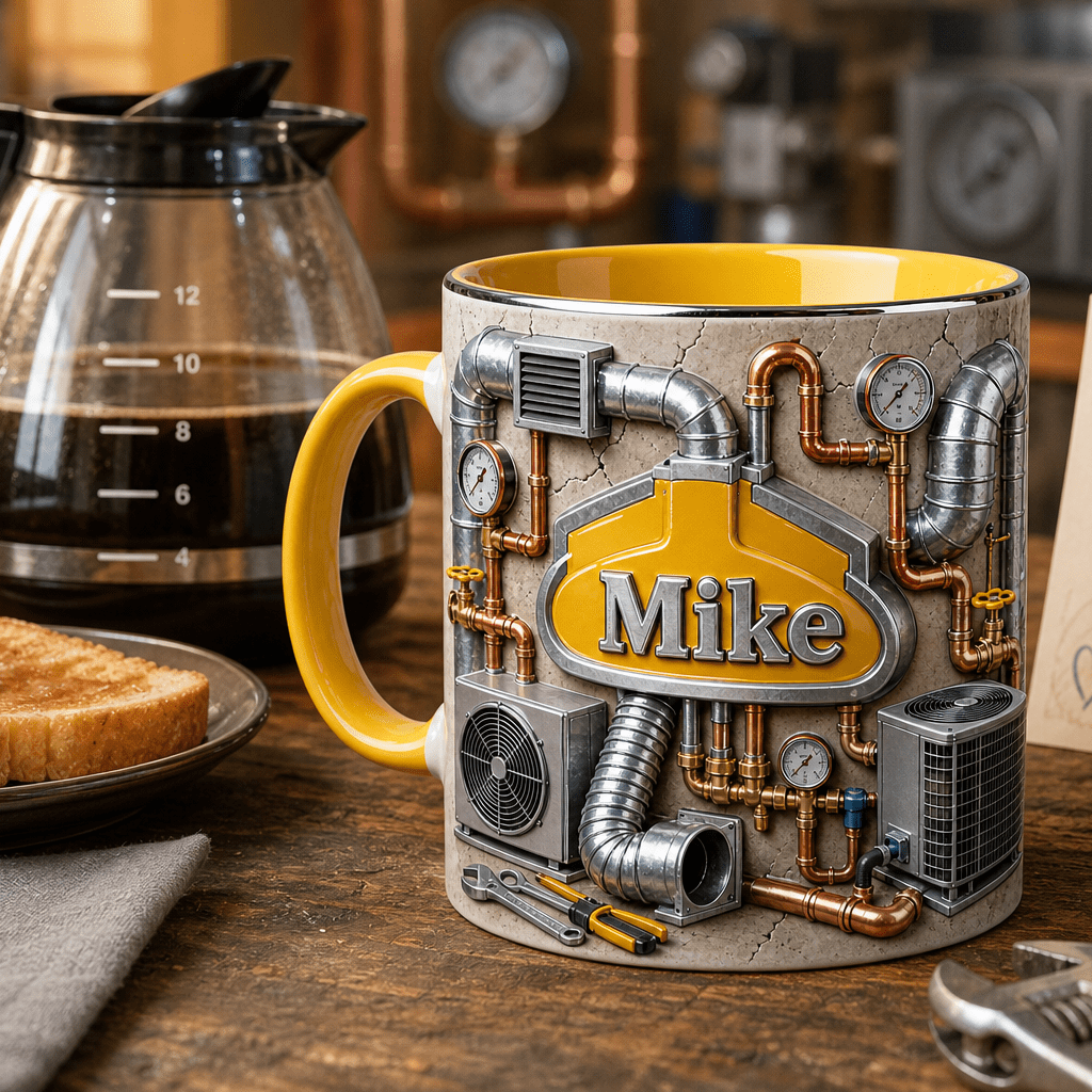 Personalized HVAC Dad Mug – Ductwork & Copper Pipes Design | Father's Day Gift For HVAC Technicians