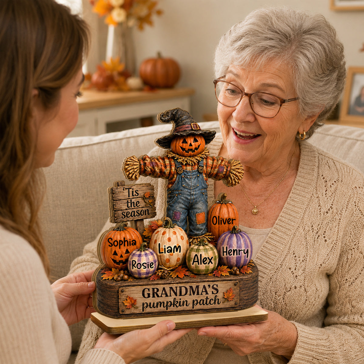 "Grandma's Pumpkin Patch" Scarecrow Wooden Plaque Halloween Fall Decor For Her