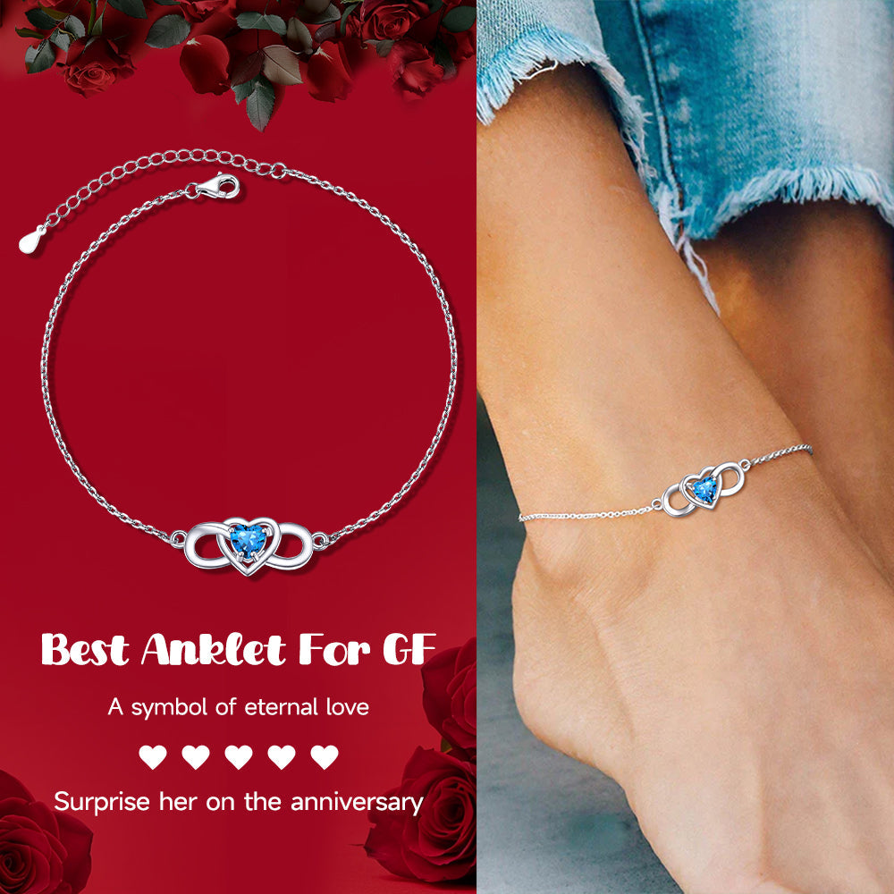 Infinity Heart Birthstone Anklet For Women