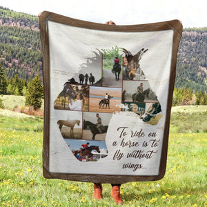 Personalized Horse Collage Photo Blanket Gift For Horse Riders, Horse Lover
