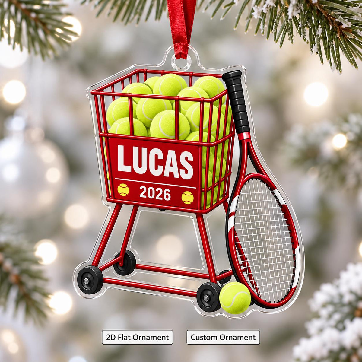 Personalized Tennis Ball Cart Christmas Ornament – Custom Name 2026 | Acrylic Keepsake Gift For Tennis Coach & Player