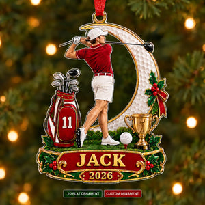 Personalized Male Golfer Christmas Ornament 2026 – Custom Name & Number Acrylic Keepsake | Golf Gift For Him