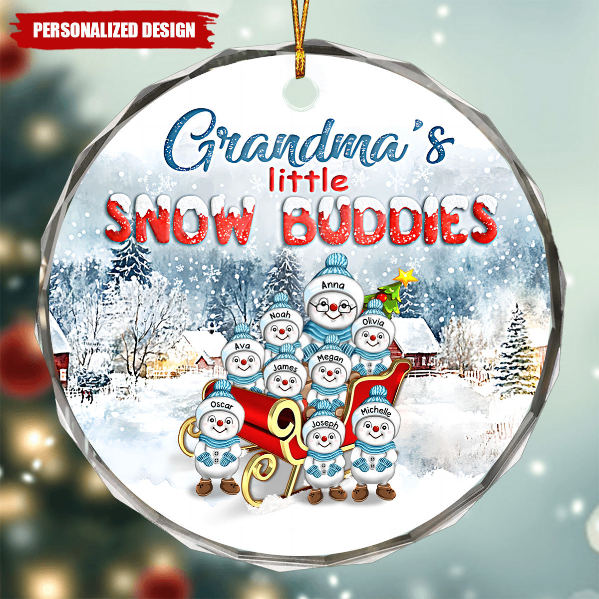 Grandma's Little Snow Buddies - Personalized Snowman Glass Christmas Ornament