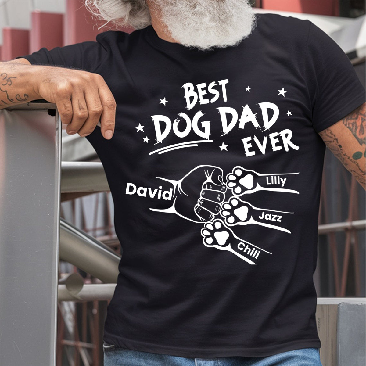 Best Dog Dad Ever Hand Punch -  Personalized Father T-shirt