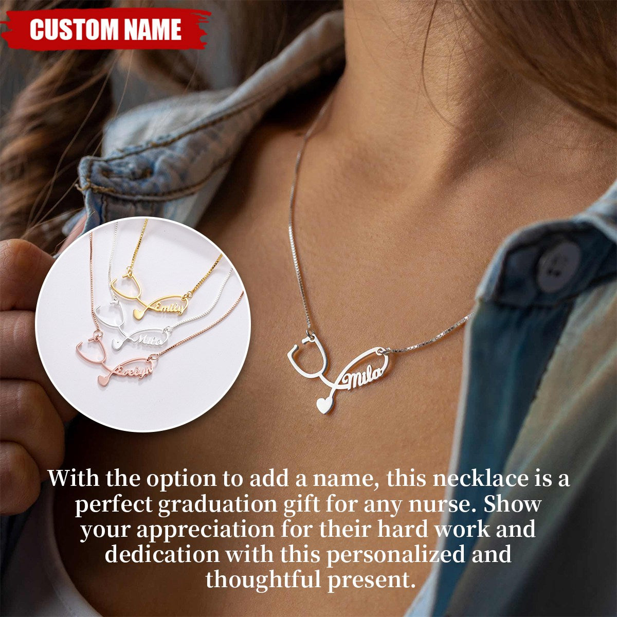 Personalized Nurse Stethoscope Necklace With Name - Ideal Graduation Gift For Medical Professionals