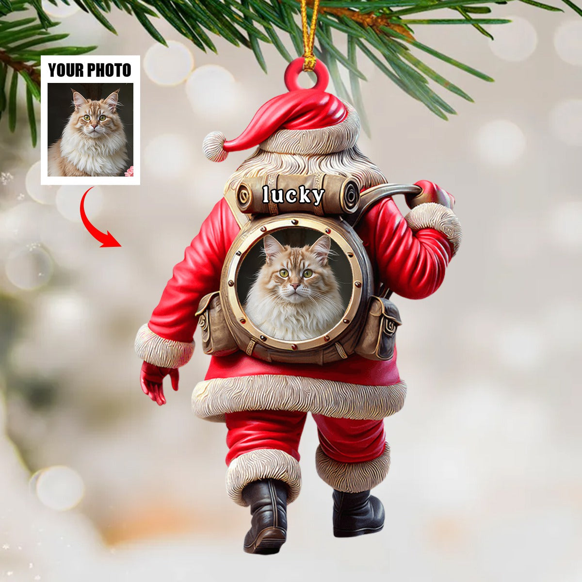 Personalized Name Santa and Pet Ornament Pet Lover Christmas Gift