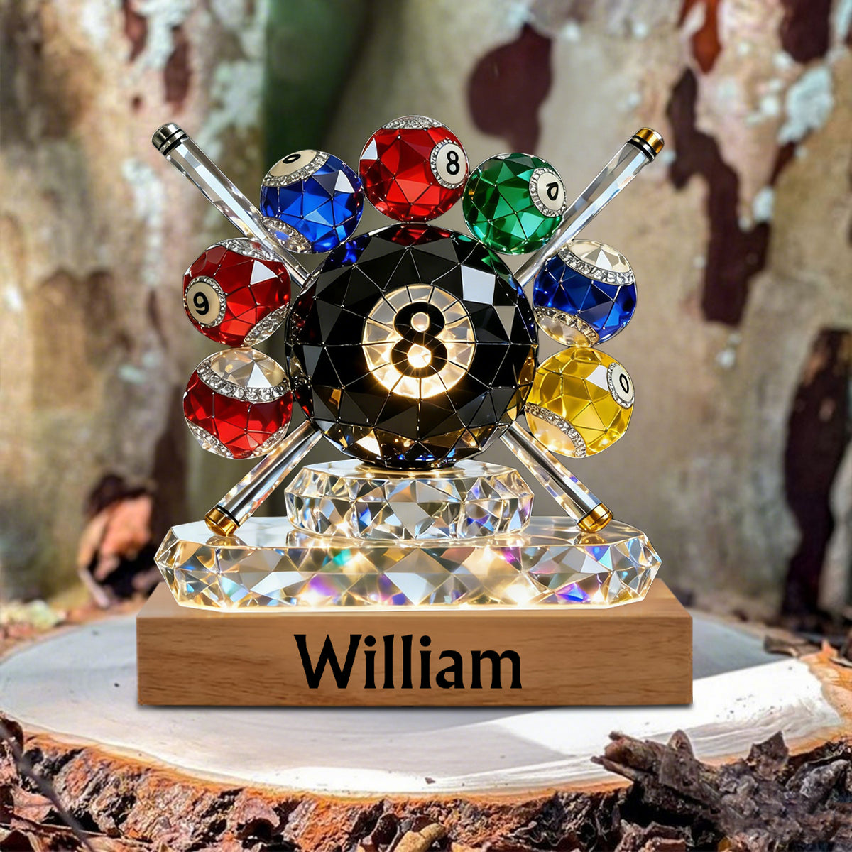 Personalized Billiards Plaque – 8 Pool Custom Name Stained Glass Effect