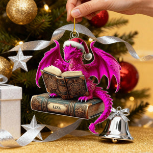 Dragon Reading Book Christmas Ornament, Personalized Ornament