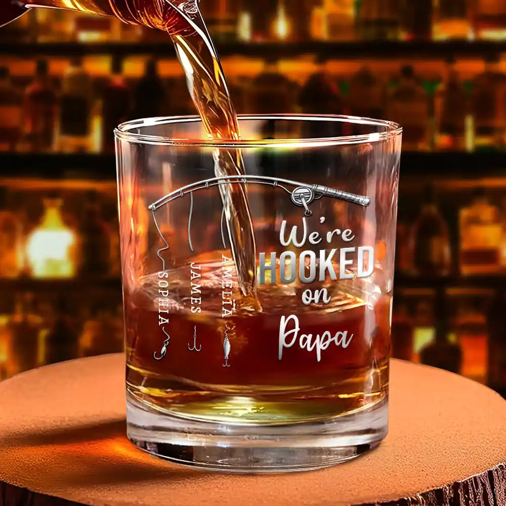 Personalized "Hooked On Daddy" Whiskey Glass – Fishing Gift For Dad