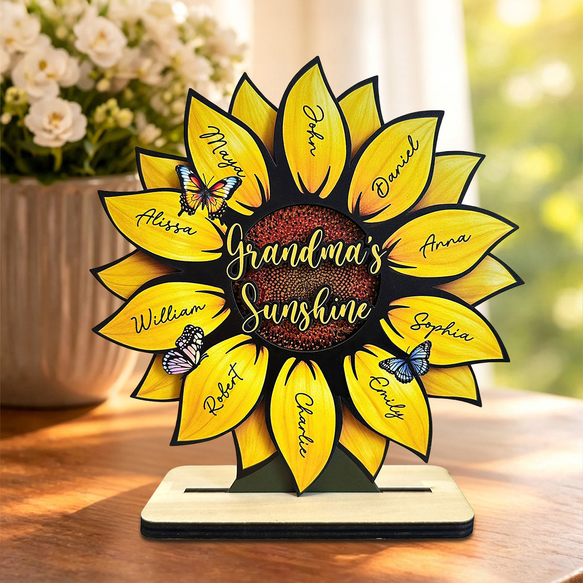Mother's Day Gifts, Grandma's Sunshine, Grandma's Garden Sunflowers For Nana, Mimi, Gigi - Personalized Wooden Plaque