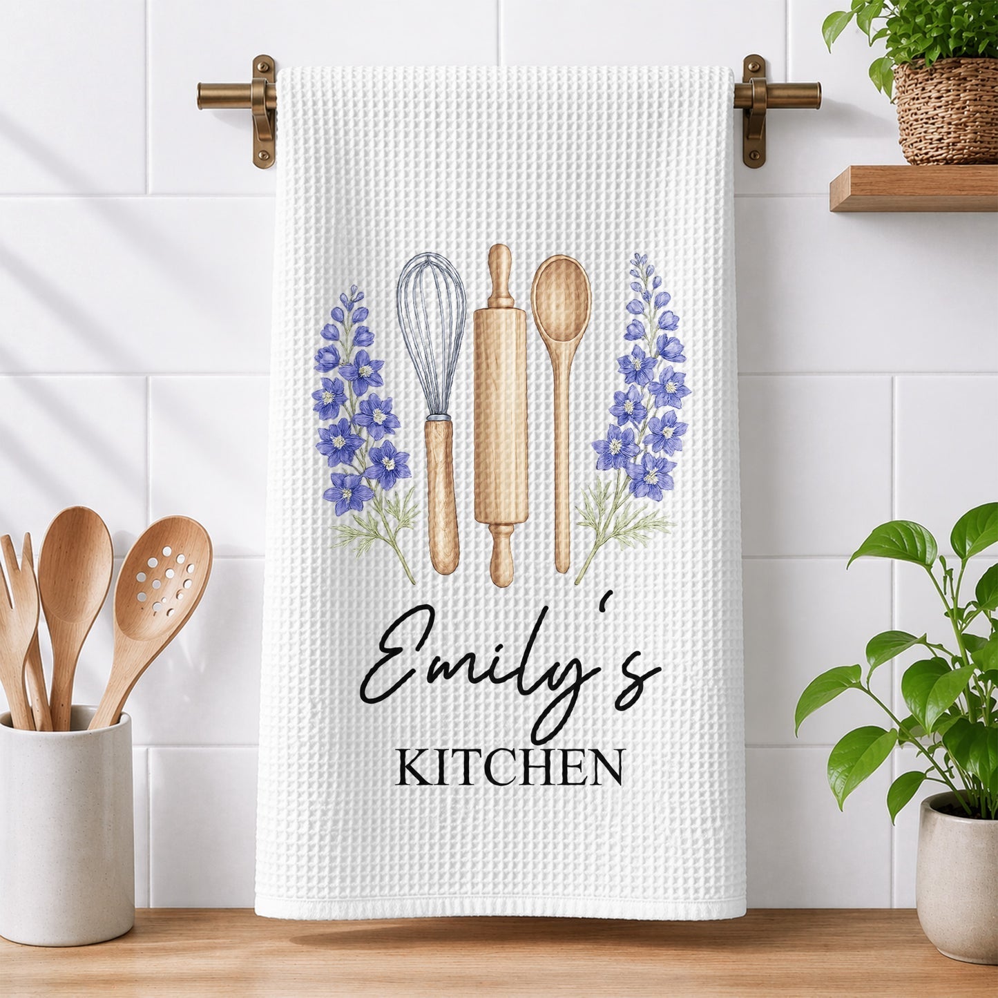 Custom Birth Month Flower Kitchen Towel – Personalized Gift with Name For Mom, Grandma & Her