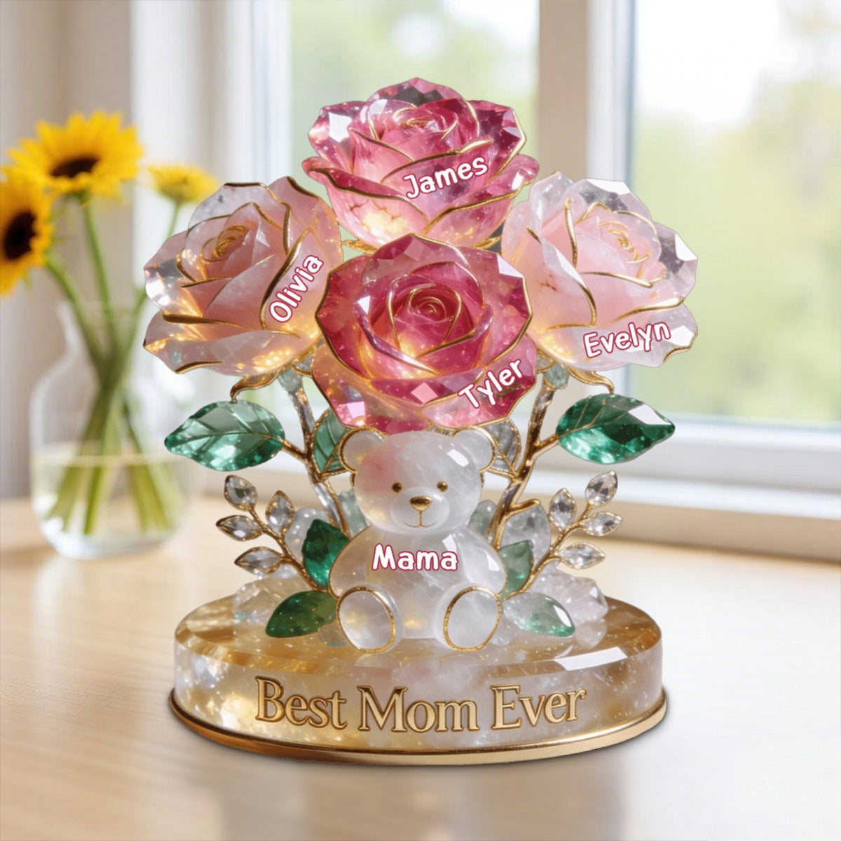 Personalized Flower Bear Mom Acrylic Plaque - Gifts For Mom