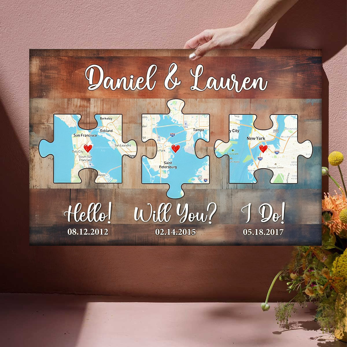 Personalized Couple Anniversary Gift, Wood Pallet Style - Map Poster