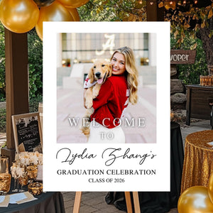 Custom Class Of 2026 - Graduation Party Welcome Sign - Personalized Custom Photo Grad Party Sign Canvas