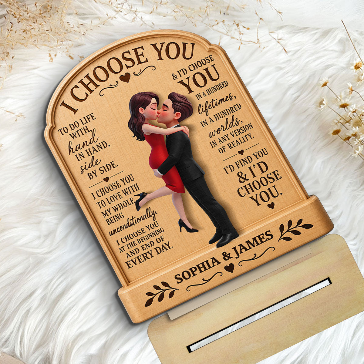 Personalized "I Choose You" Wooden Plaque – Couple Hugging Kissing Design | Anniversary Keepsake For Couples