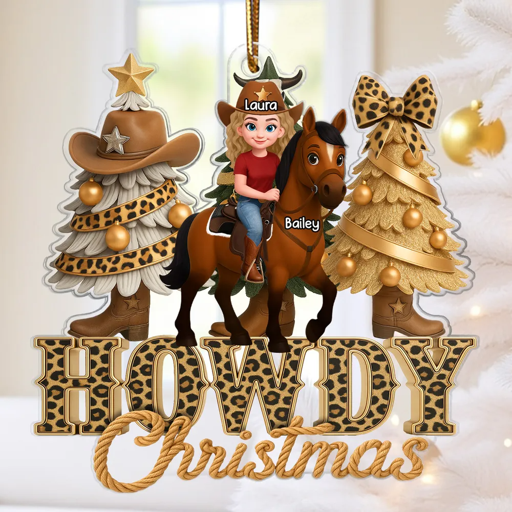 Western Vibe Howdy Christmas Girl & Horse - Personalized Acrylic Ornament