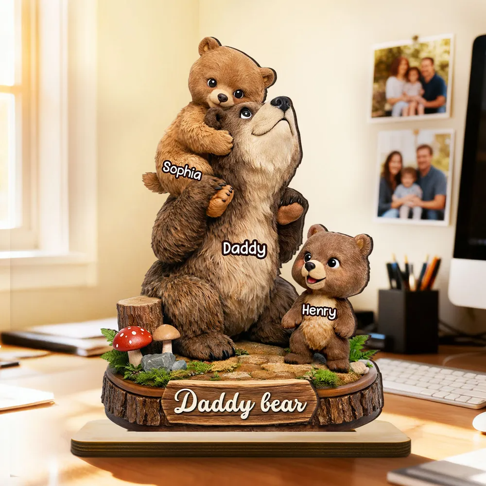 Personalized Daddy Bear 2-Layer Wooden Plaque - Custom Gift For Dad, Grandpa, Father's Day