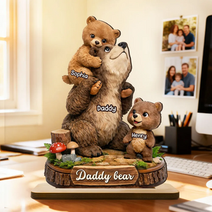 Personalized Daddy Bear 2-Layer Wooden Plaque - Custom Gift For Dad, Grandpa, Father's Day