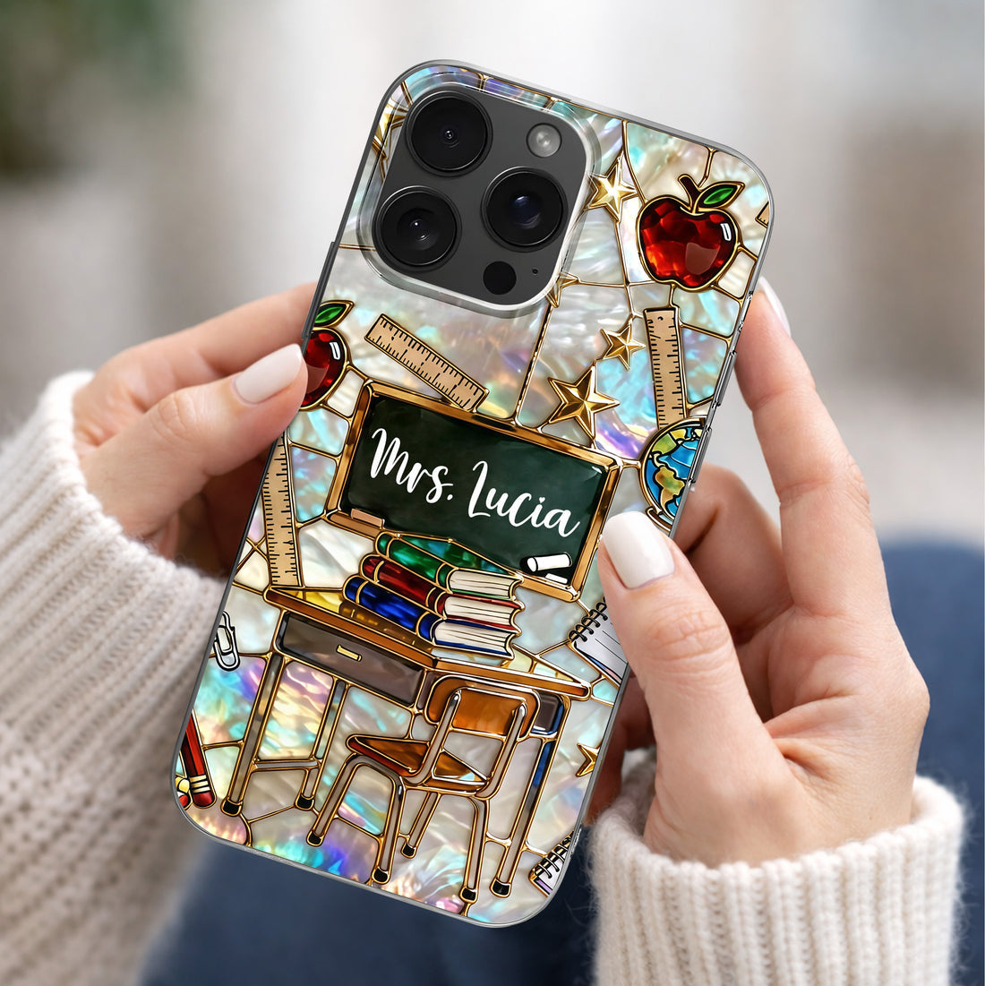Classroom Inspired Book & Apple Design – Personalized Clear Phone Case | Gift For Teachers & Educators