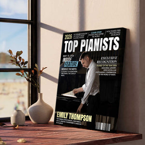 "Top Pianists" Magazine Cover Canvas – Personalized Photo Gift For Pianists | Piano Lover Appreciation Gift