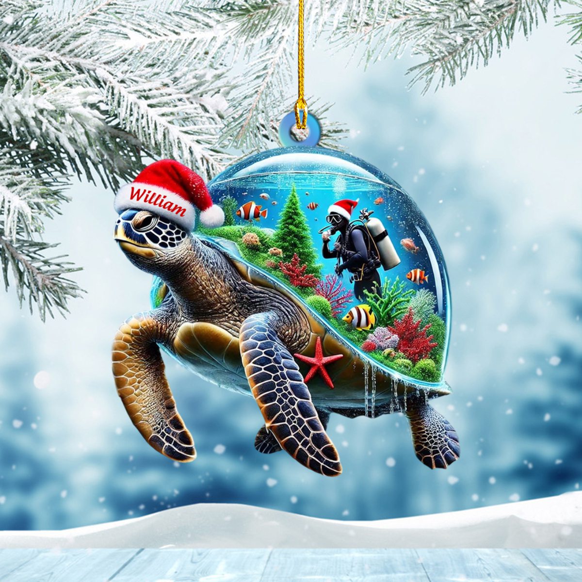 Personalized Turtle Diving Custom Name Ornament, Diving Lover Christmas Gift