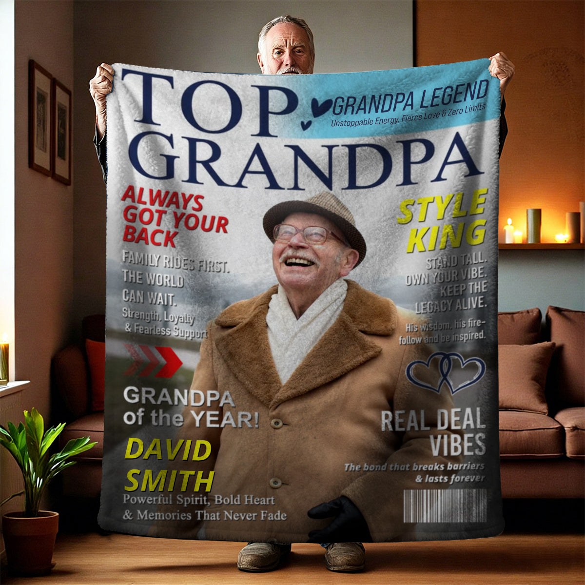 Personalized Grandpa Magazine Cover Blanket Gifts for Grandpa