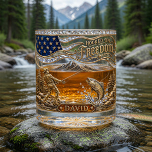 Personalized "Hooked On Freedom" Fishing Whiskey Glass – Gift For Fishing Lovers