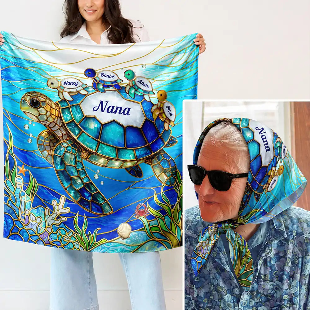 Turtle Silky Satin Effect Scarf – Personalized Gift for Mom & Grandma