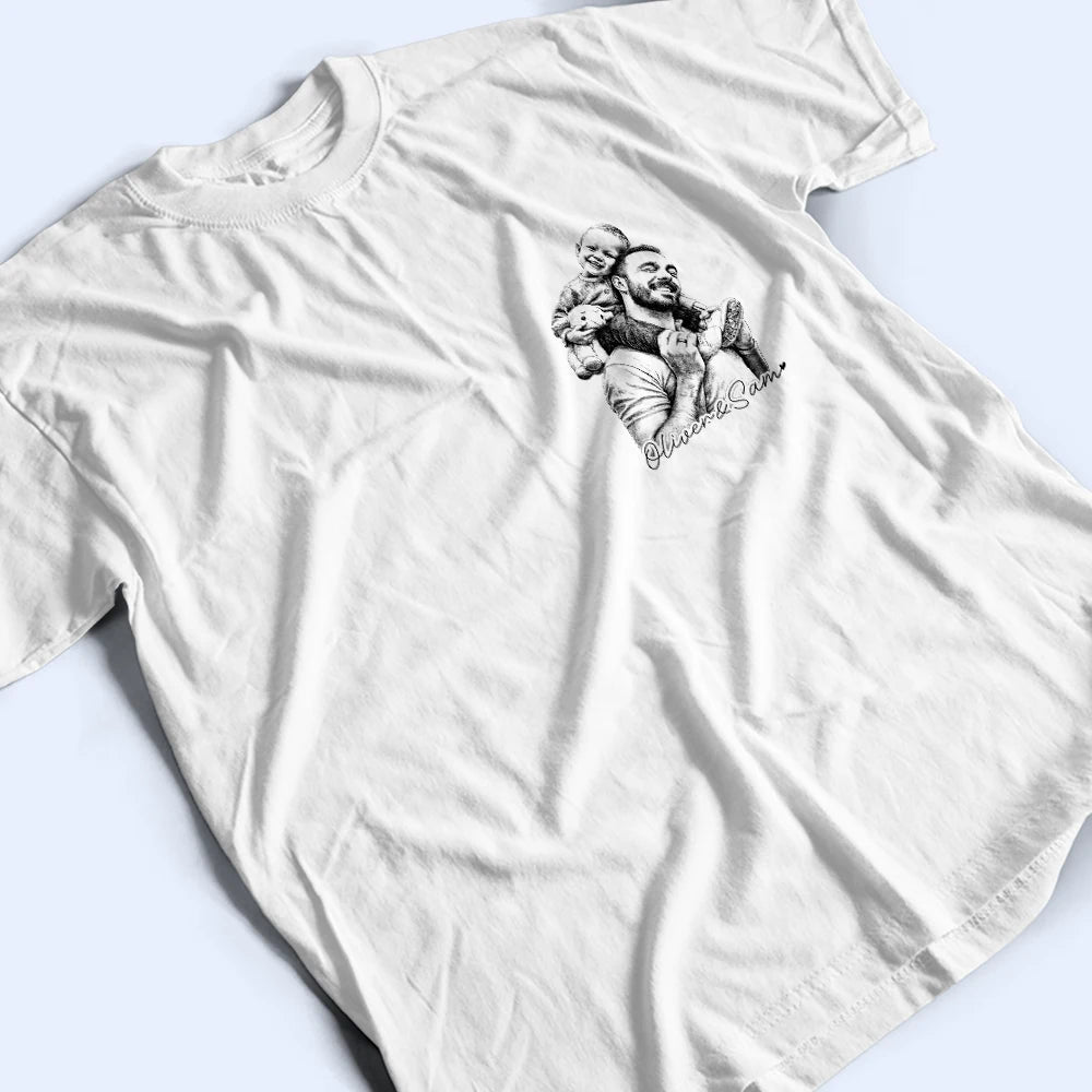 Father's Day Gift For Dad & Grandpa – Custom Photo Pencil Sketch T-Shirt "Best Dad & Grandpa Ever"