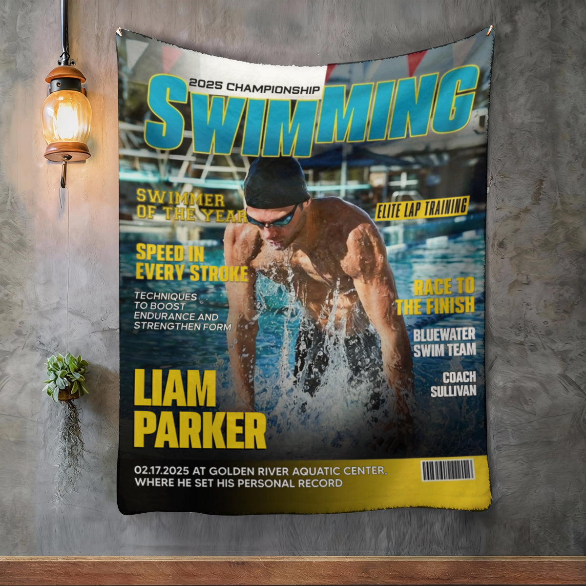 Personalized Swimming Magazine Cover Blanket, Swimming Athlete Gift, Unique Gifts For Swimmers