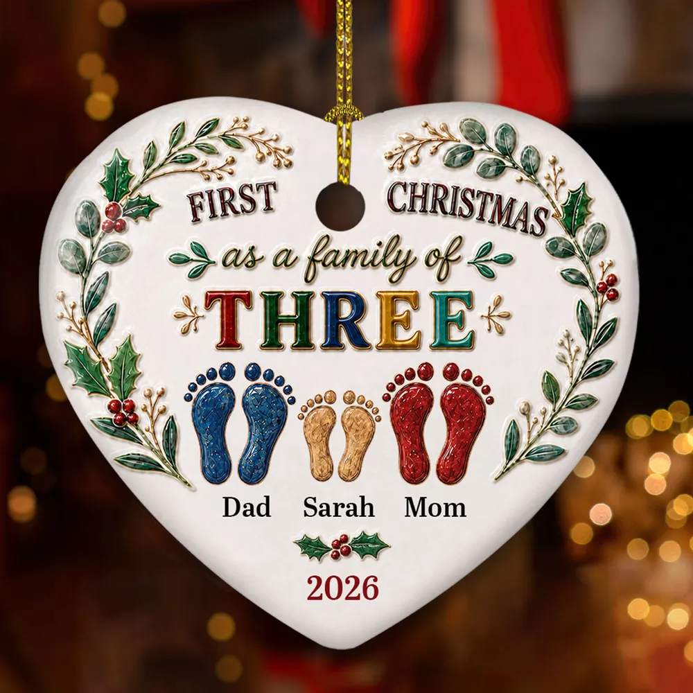 Our First Christmas Together 2026 – Personalized Names Heart Ceramic Ornament | Keepsake Gift For Couples, Newlyweds & Families