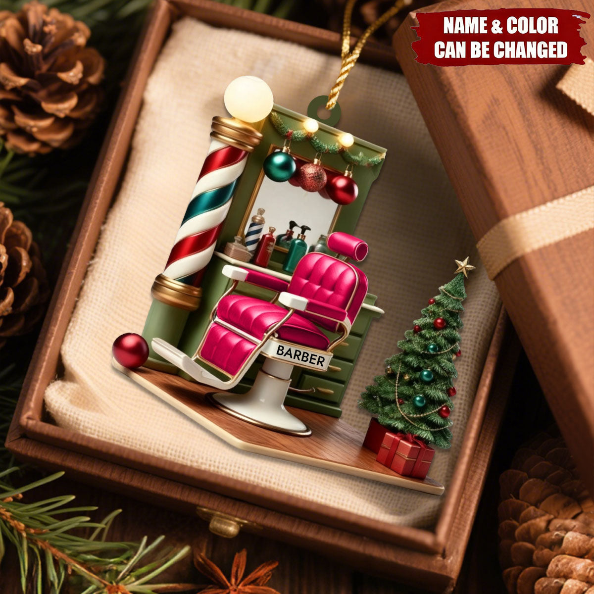 Barber Shop Ornament, Personalized Custom Holiday Decor, Hairdresser Christmas Gift