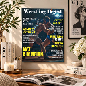 Personalized Wrestling Digest Canvas | Custom Wrestler Name Poster, Wrestling Magazine Style Gift, Sports Room Wall Decor, Senior Wrestler Gift