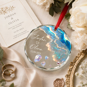 Personalized "Ocean Wave" Glass Ornament – Mermaid Tail Keepsake For Engagement & Wedding Gift