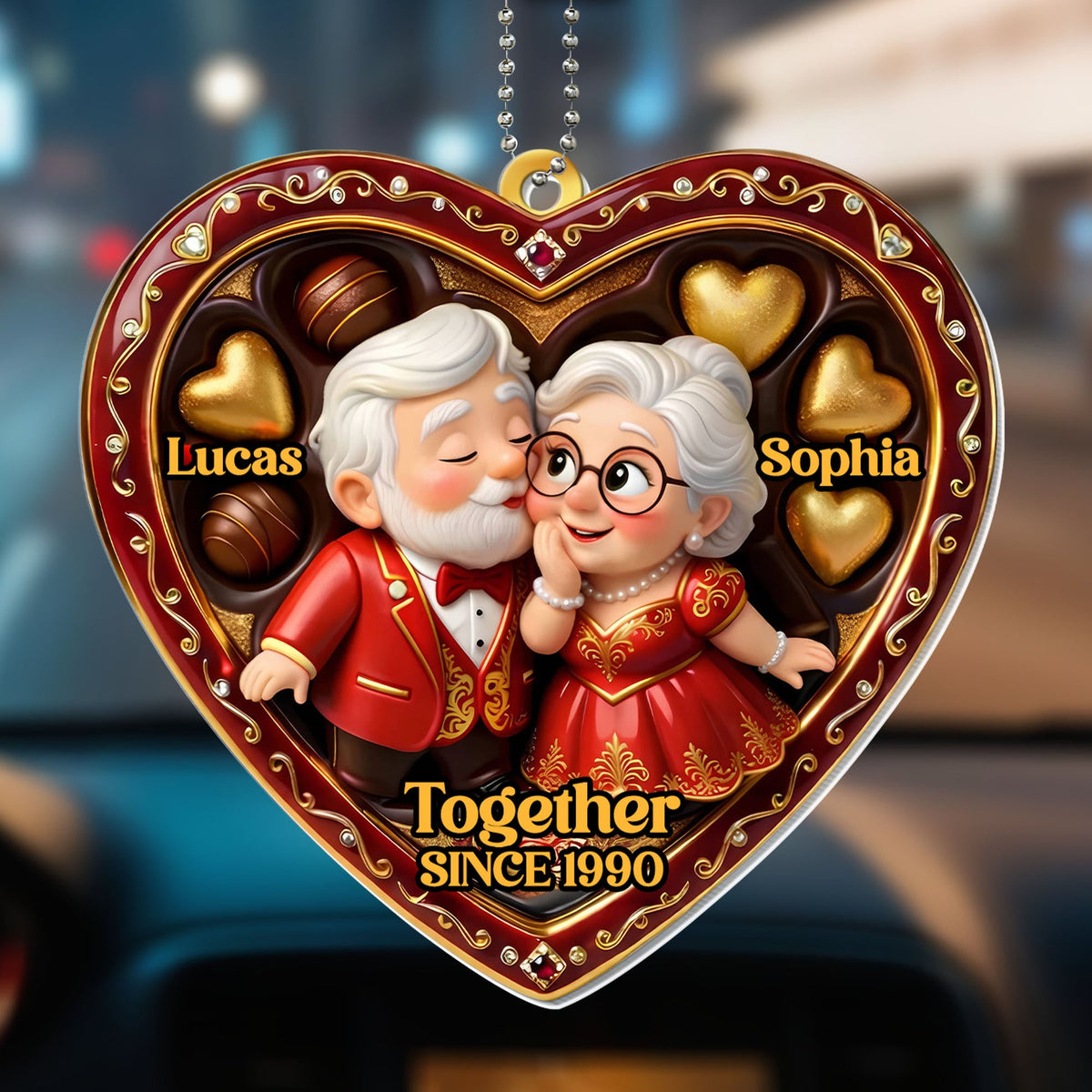 "Together Since [Year]" Heart Ornament With Elderly Couple – Personalized Gift For Grandparents & Couples