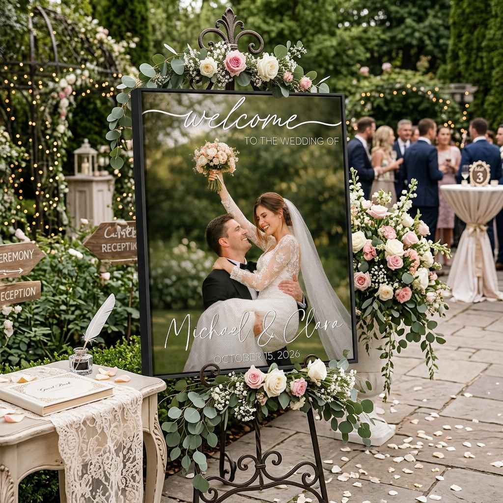 Personalized Wedding Welcome Photo Canvas – Custom Bride & Groom Entrance Sign | Reception Decor