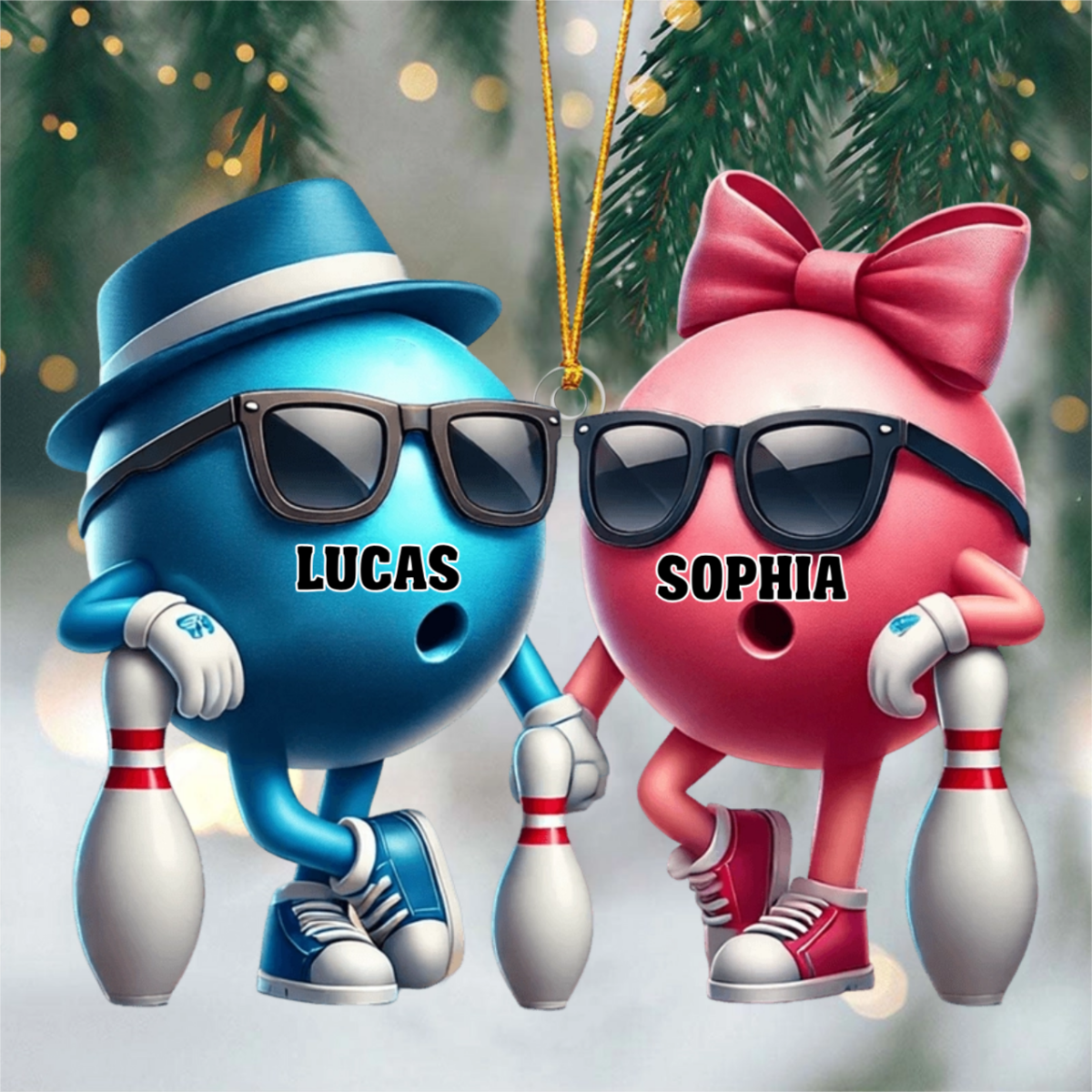 Bowling Couple Ornament - Personalized  Custom Name Acrylic Ornament