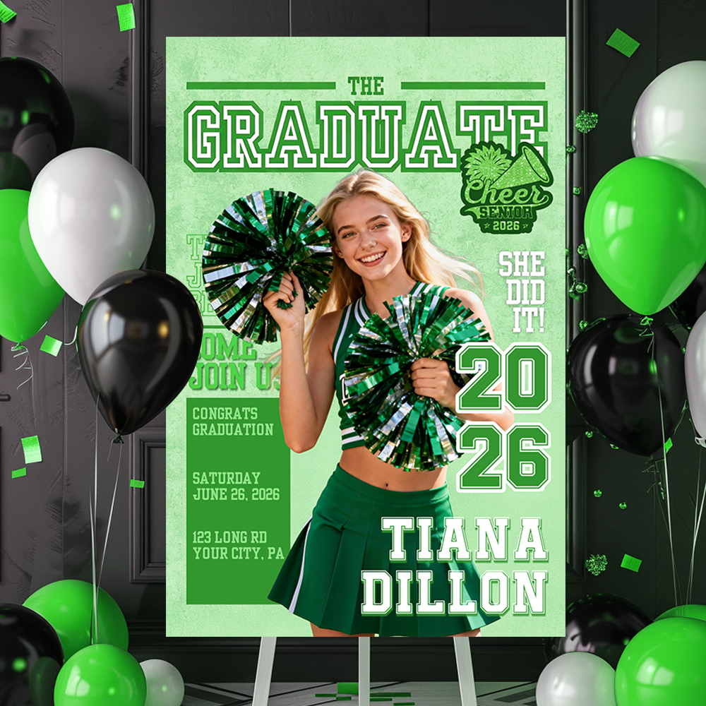 Cheerleading Class Of 2026 Welcome Sign - Personalized Custom Photo Grad Party Canvas Sign