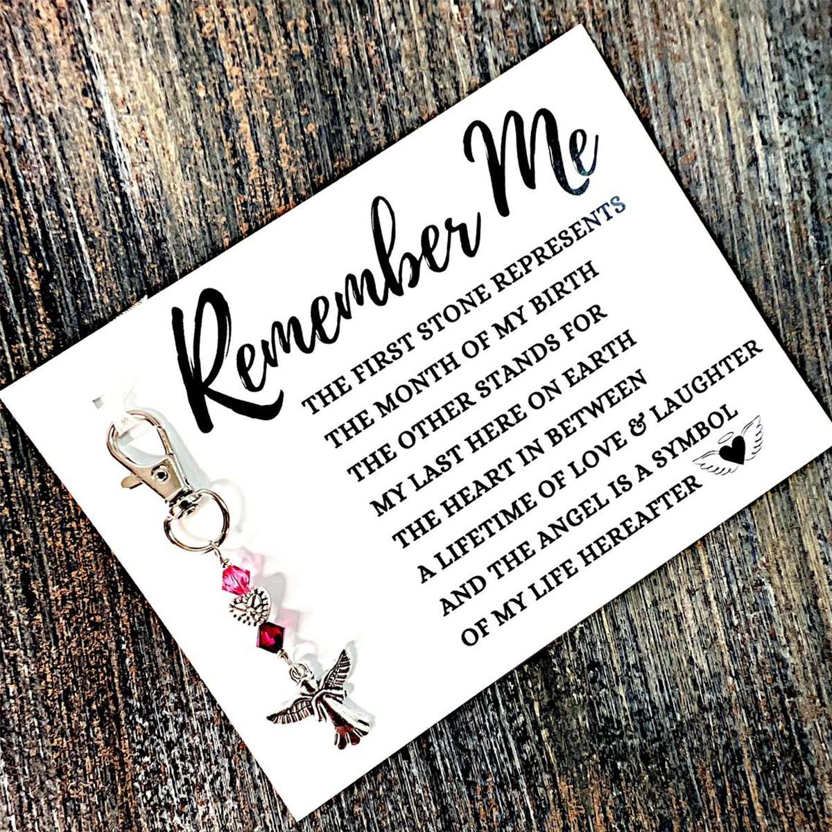 Personalized Remember Me Poem & Charm - Sympathy Gift, Loss, Memorial, Remembrance (Elegant Angel + Heaven’s Light Heart)