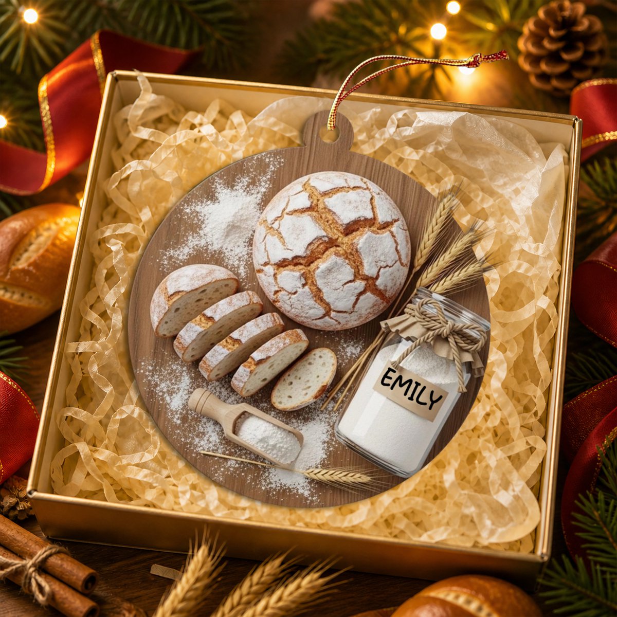 Personalized Sourdough Bread Ornament,Handmade Bread & Flour Xmas Ornament,Kitchen Lover,Baking Lovers,Food Lover,Healthy Food Gift