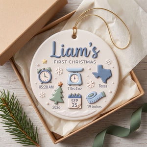 Baby's First Christmas-Personalized Birth Stats Ceramic Ornament Custom Newborn Keepsake Gift