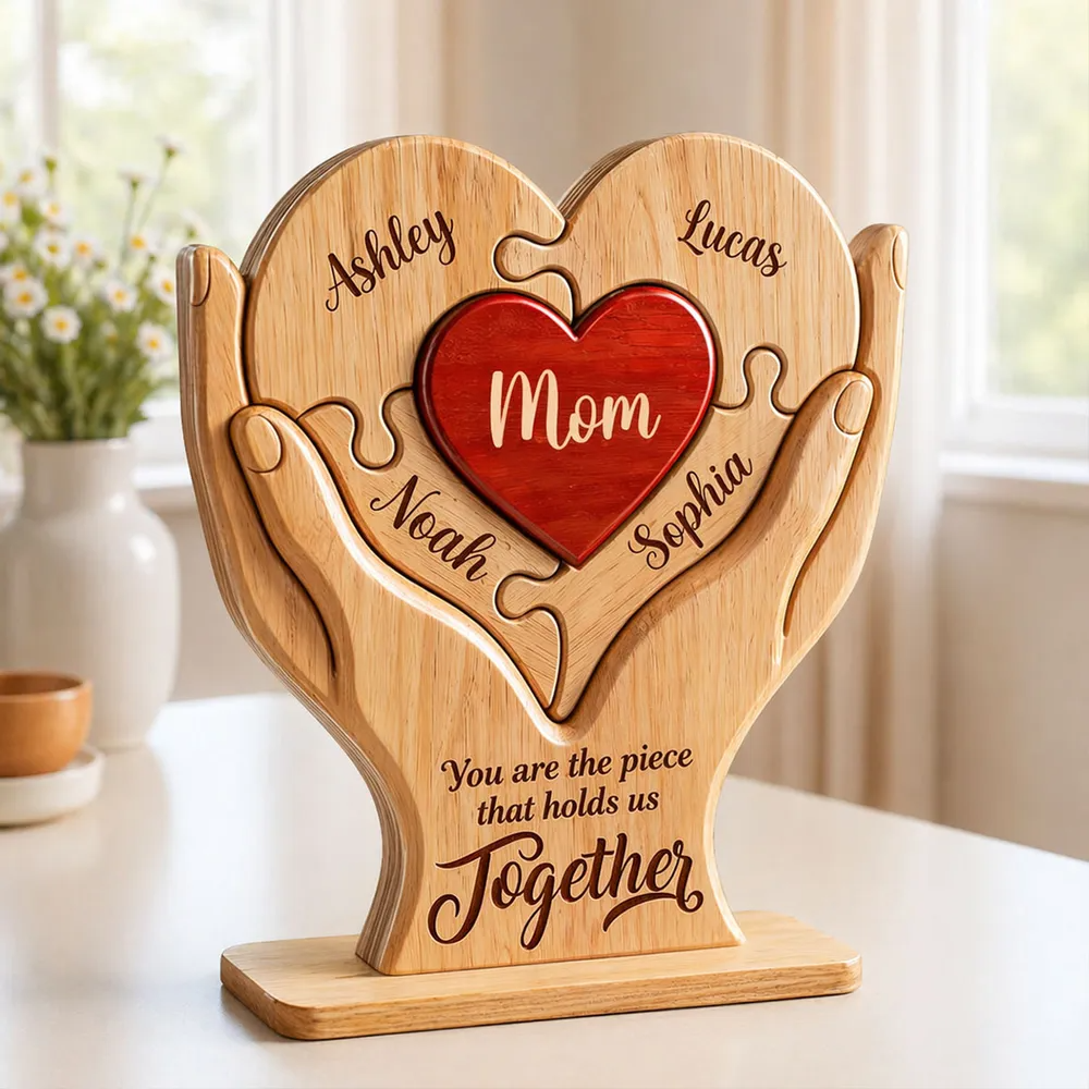 Personalized "Mom, the Piece That Holds Us Together" Wooden Plaque – Mother's Day Gift For Mom & Wife
