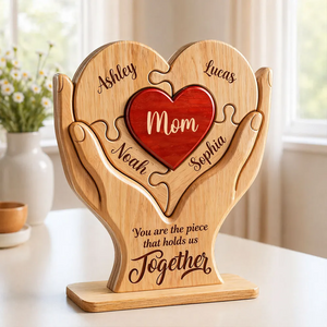 Personalized "Mom, the Piece That Holds Us Together" Wooden Plaque – Mother's Day Gift For Mom & Wife