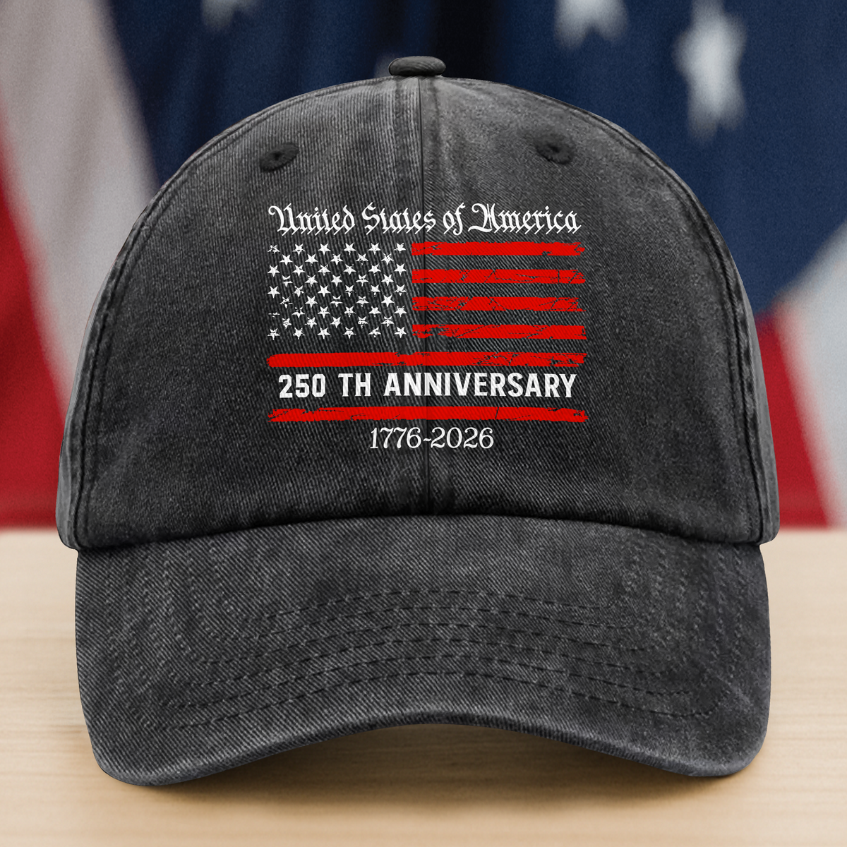 Personalized America 250th Anniversary Semiquincentennial Washed Denim Baseball Cap
