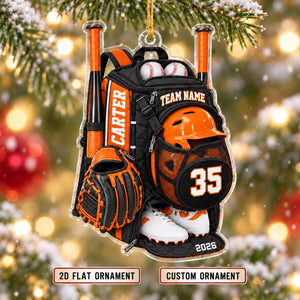 Personalized Baseball Gear Bag Christmas Ornament 2026 – Custom Name, Number & Team Acrylic Keepsake | Gift For Players & Coaches