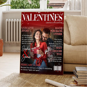 Valentine Magazine Cover, Personalized Love Story  Couple Canvas Poster, Romantic Couple Keepsake, Gift For Him and Her