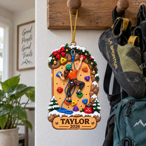 Personalized Rock Climbing Christmas Acrylic Ornament – Girl Or Boy Design | Custom Name Gift For Kids & Grandchildren