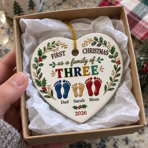 Our First Christmas Together 2026 – Personalized Names Heart Ceramic Ornament | Keepsake Gift For Couples, Newlyweds & Families