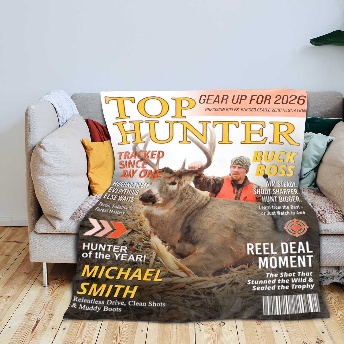 Personalized Hunting Magazine Cover Blanket Gifts for Men, Deer Hunting, Hunting Dad Gift