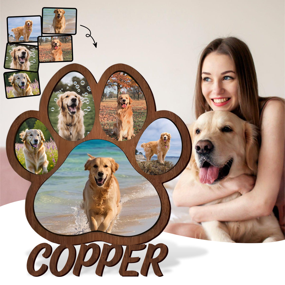Custom Name Photo Personalized Paw Shape Picture Frame Gift For Dog Lover